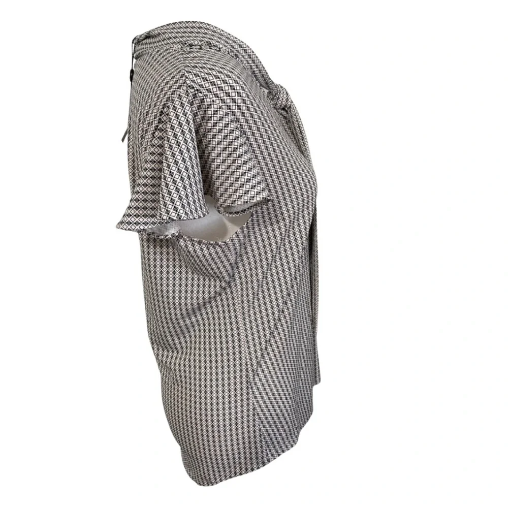 Adrianna Papell Tie Neck Blouse S Black Cream Geometric Flutter Sleeve NWT - Picture 6 of 14